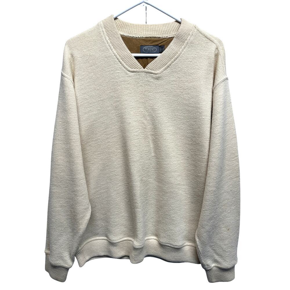 Talbots Mens Cream Alpaca Wool Blend Ribbed V-Neck‎ Sweater Size M Made in Peru